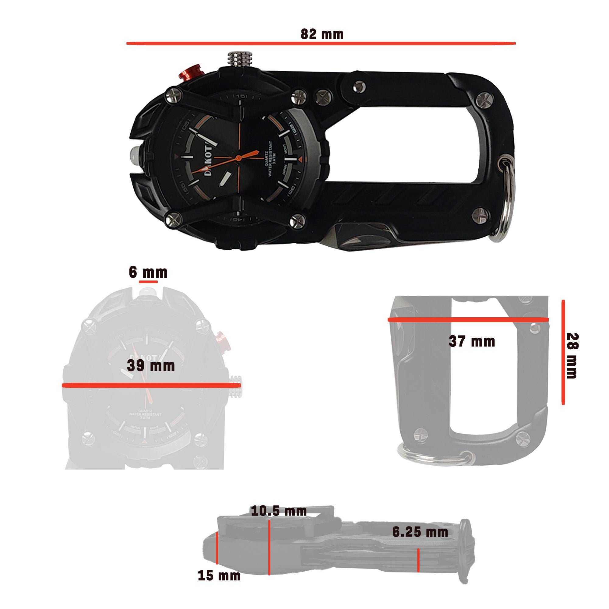 Multitool Clip - Black with Red Dial Accents