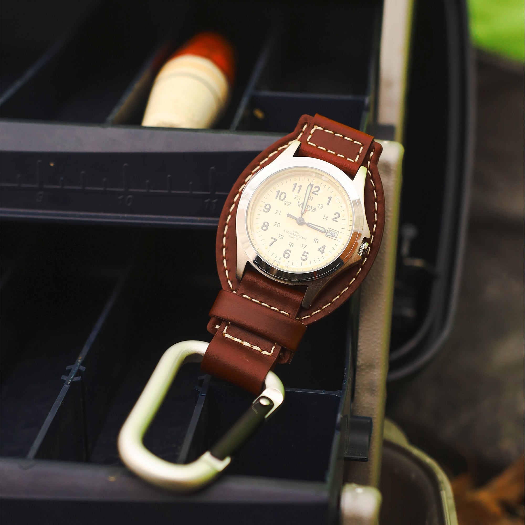Leather Clip - Silver Case Eggshell Dial Brown Holder