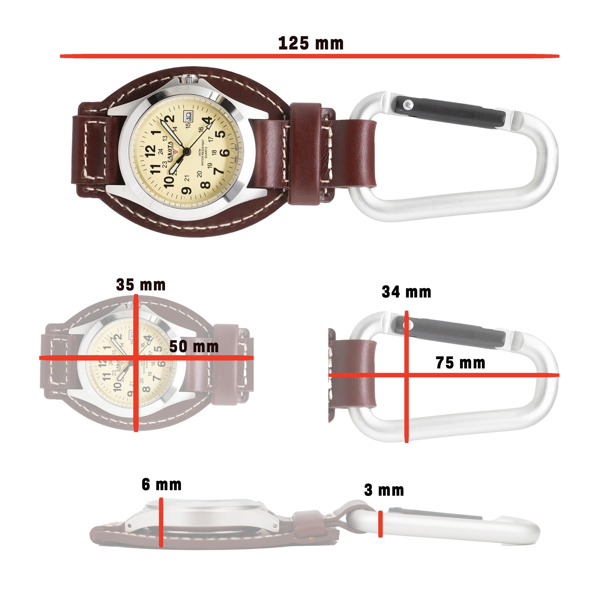 Leather Clip - Silver Case Eggshell Dial Brown Holder