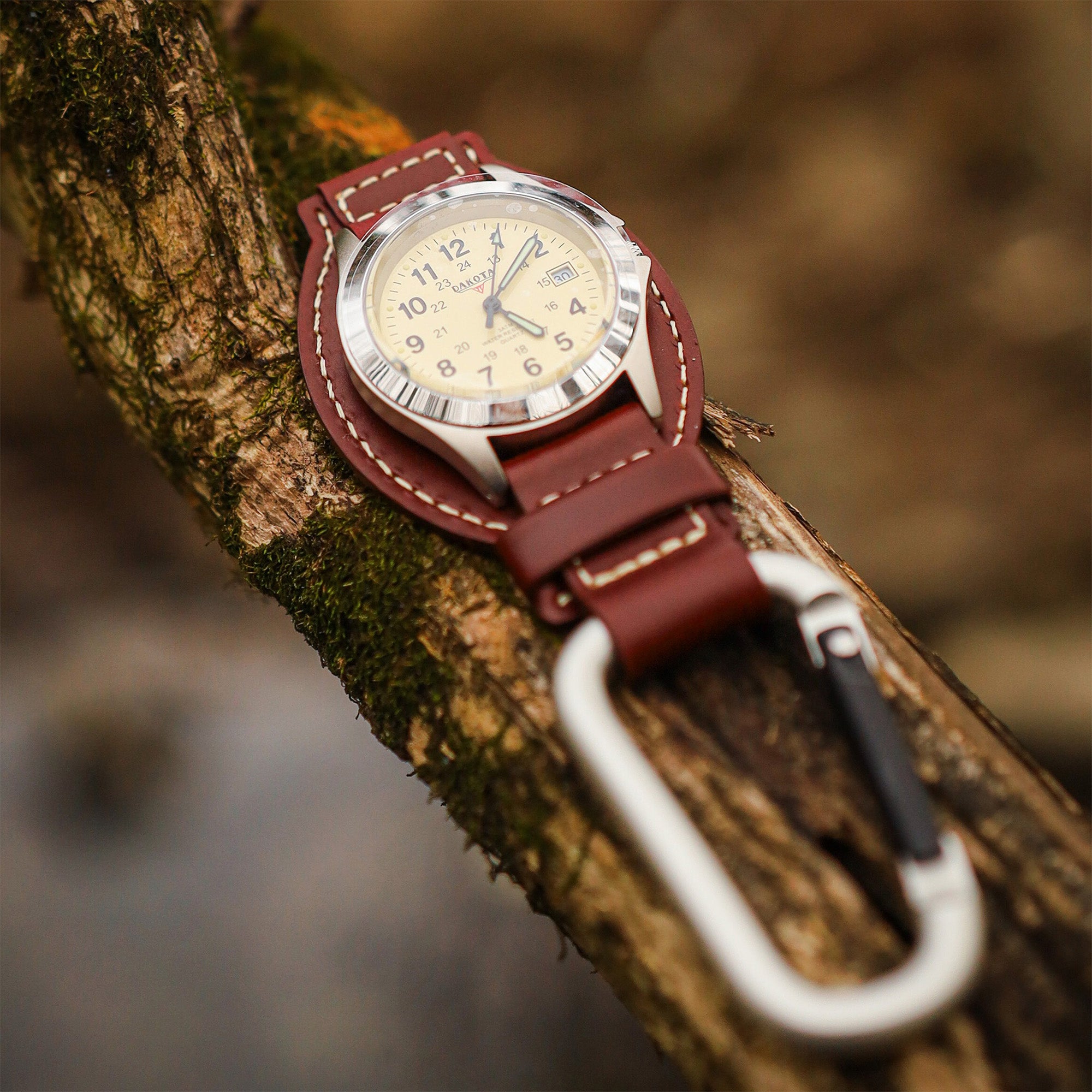 Leather Clip - Silver Case Eggshell Dial Brown Holder