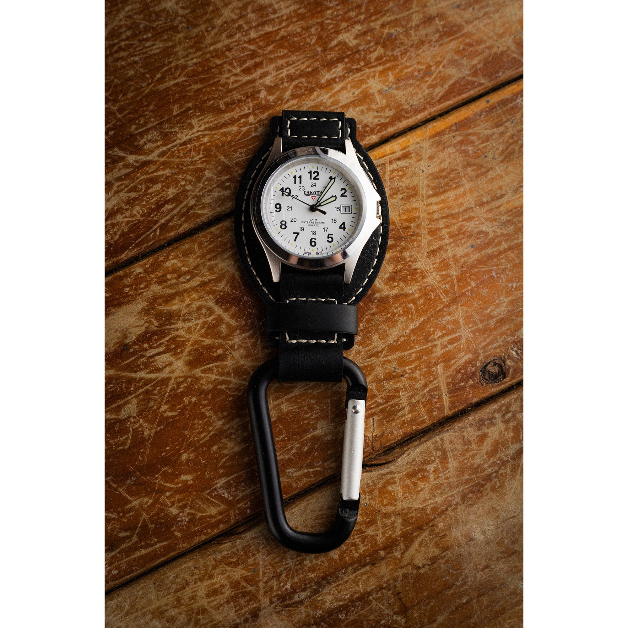 Leather Clip - Silver Case White Dial Black Holder