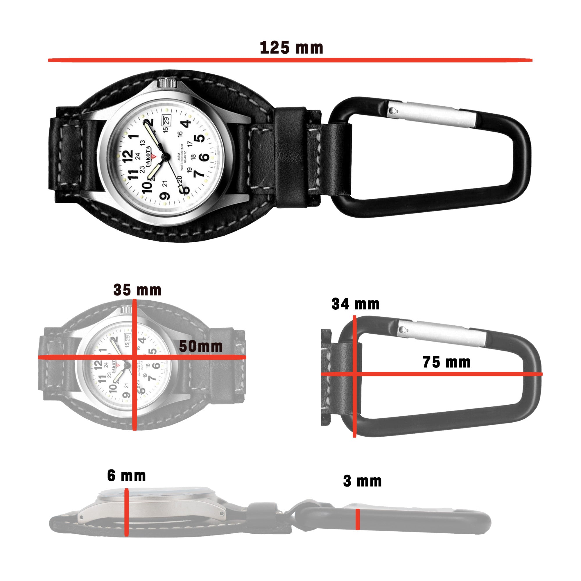 Leather Clip - Silver Case White Dial Black Holder