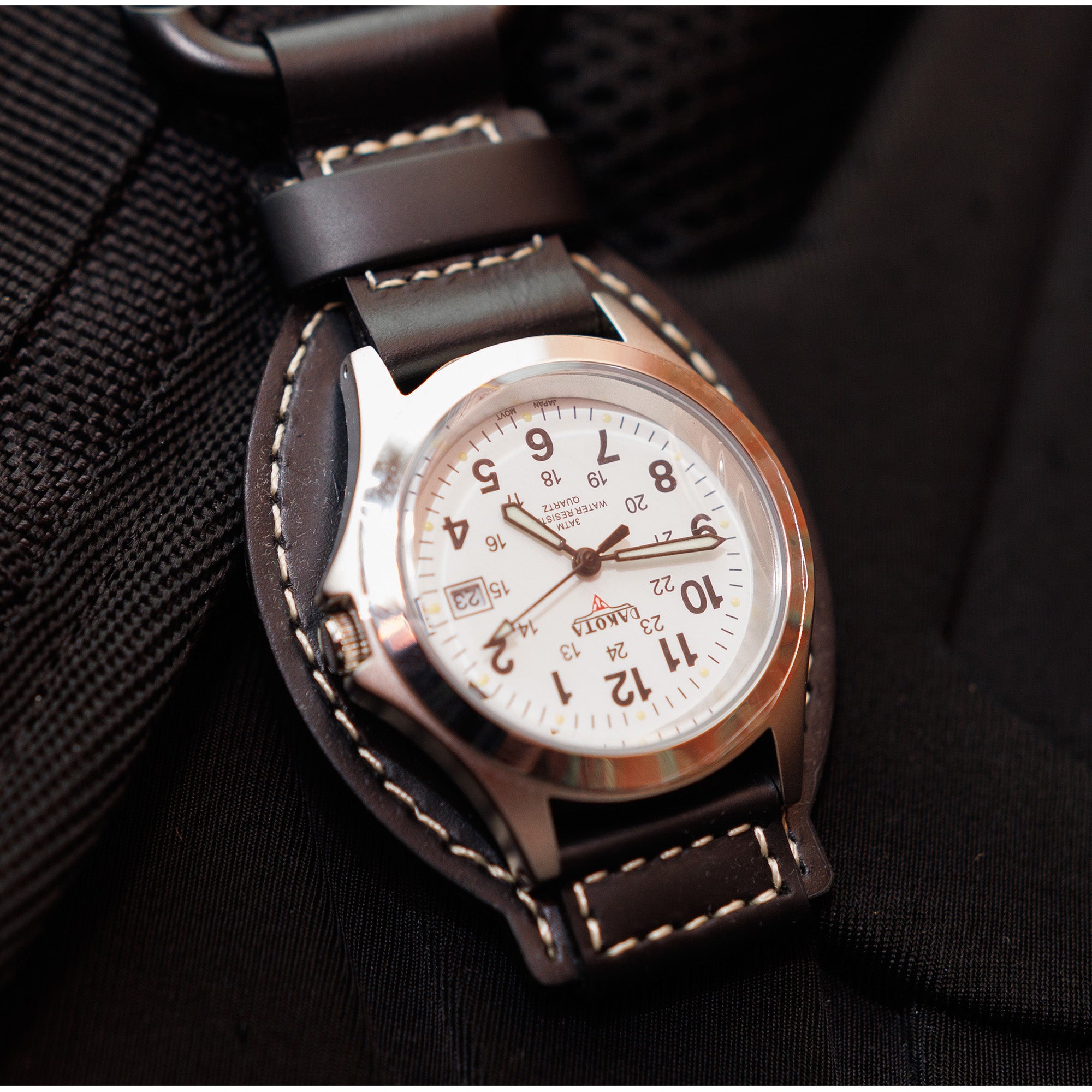 Leather Clip - Silver Case White Dial Black Holder