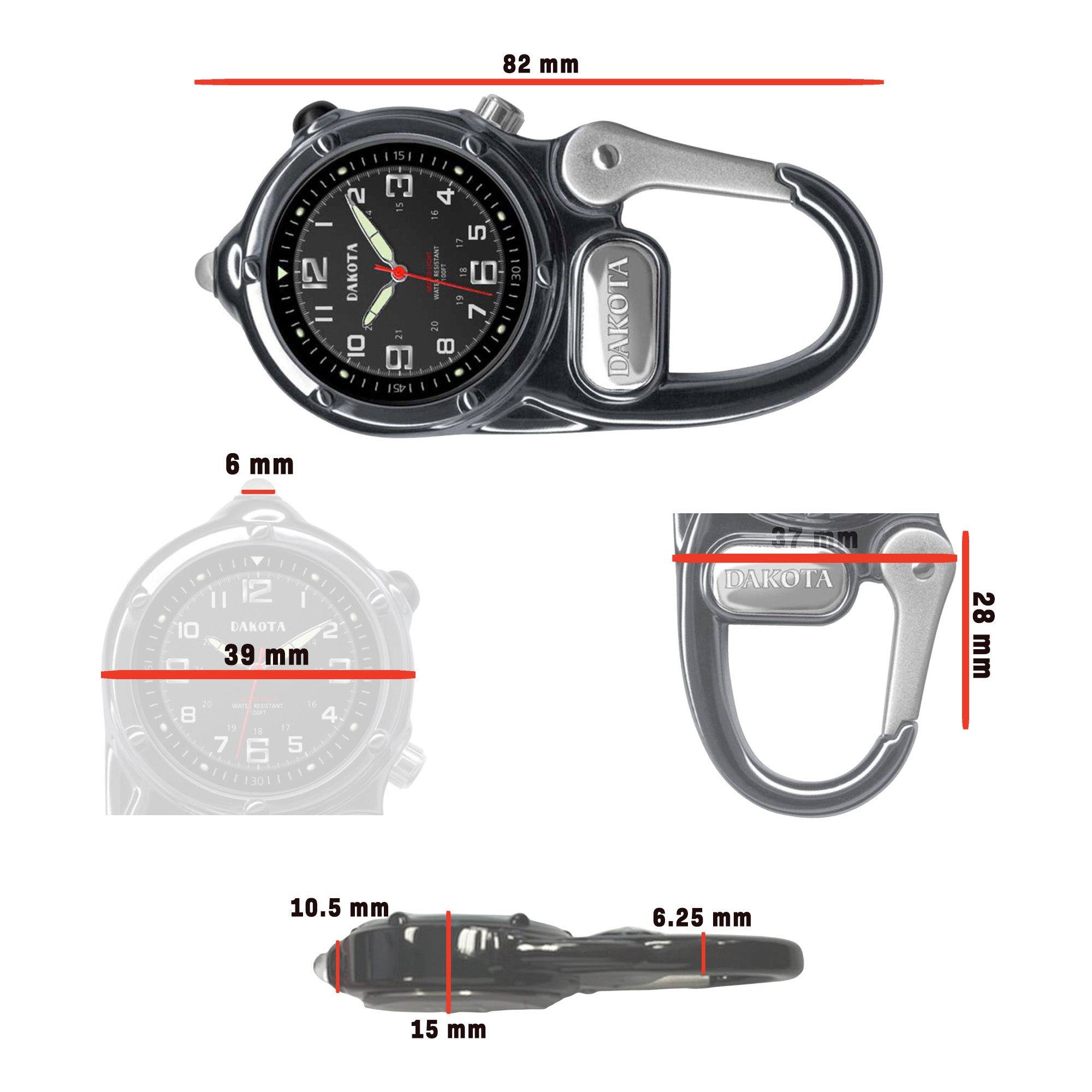 Miniclip Microlight - Shiny Gunmetal Case with Black Dial