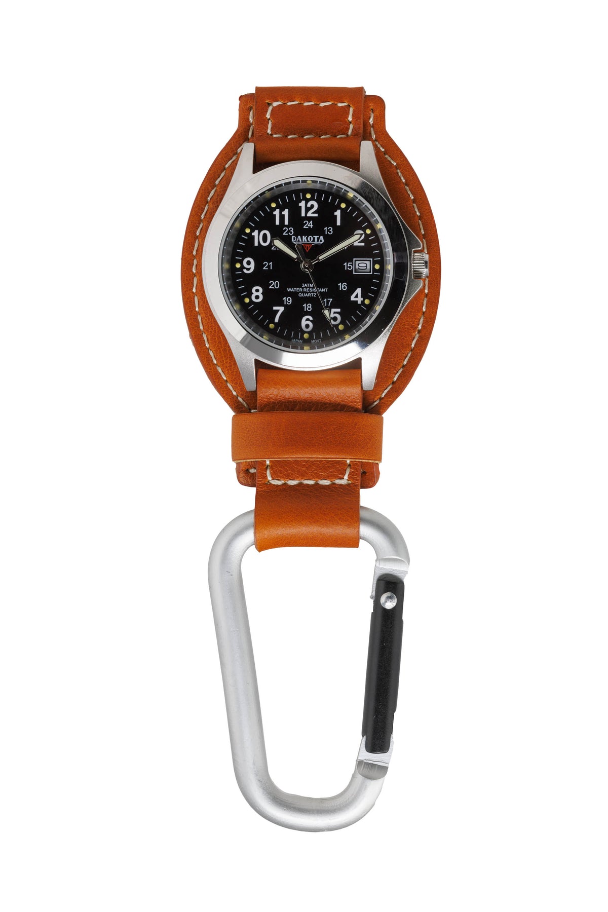 Leather Clip - Silver Case Black Dial Tan Holder – dakotawatch display picture 1