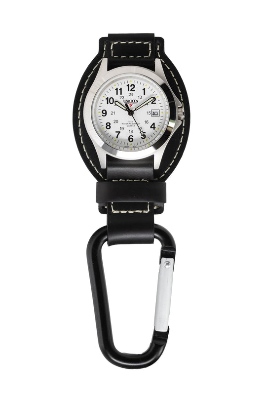 Leather Clip - Silver Case White Dial Black Holder