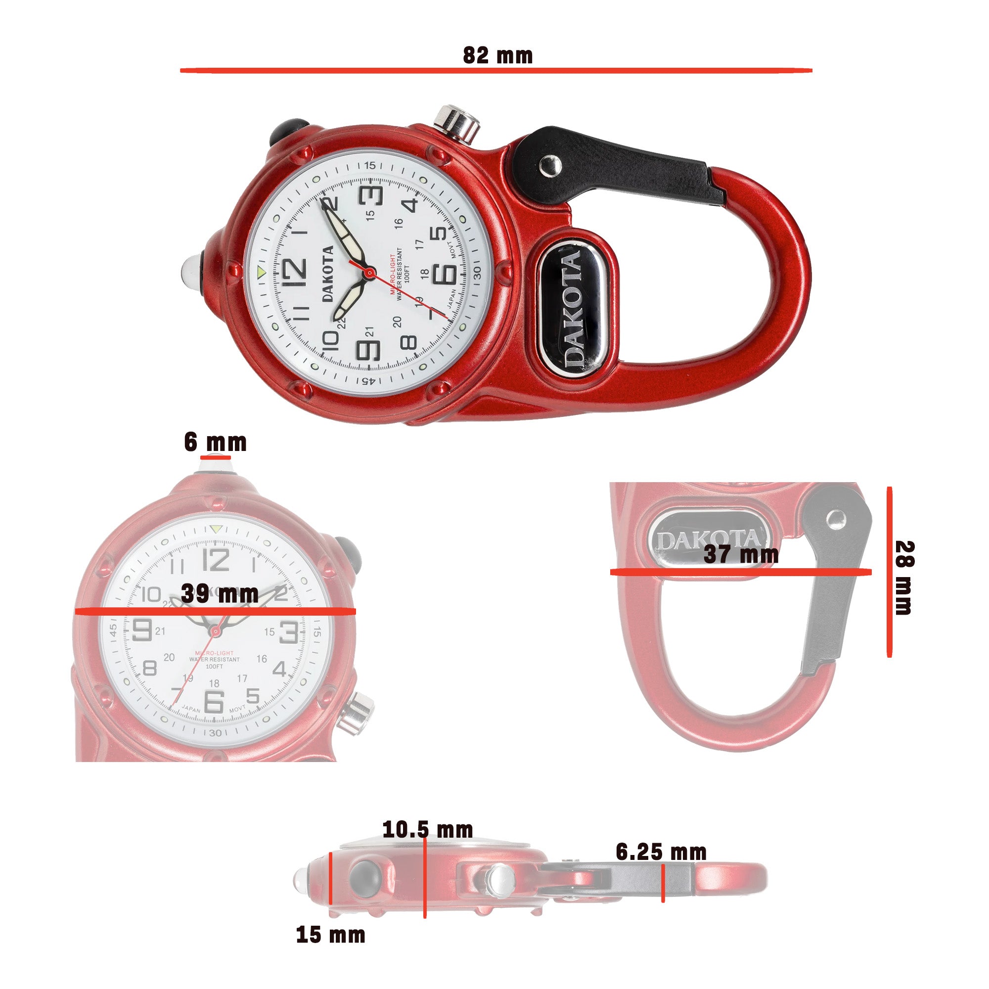 Miniclip Microlight - Red Case White Dial