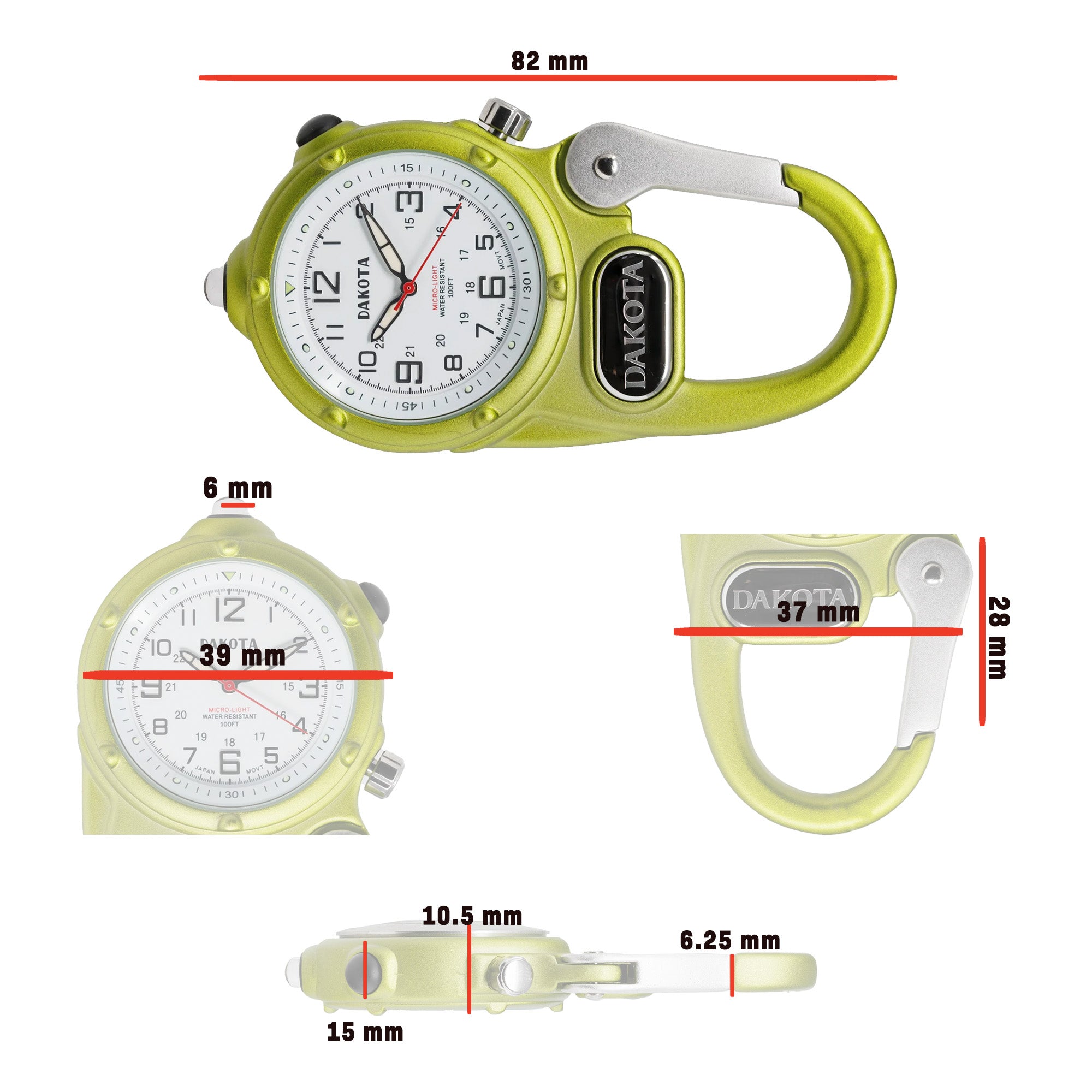 Miniclip Microlight - Lime Green Case White Dial