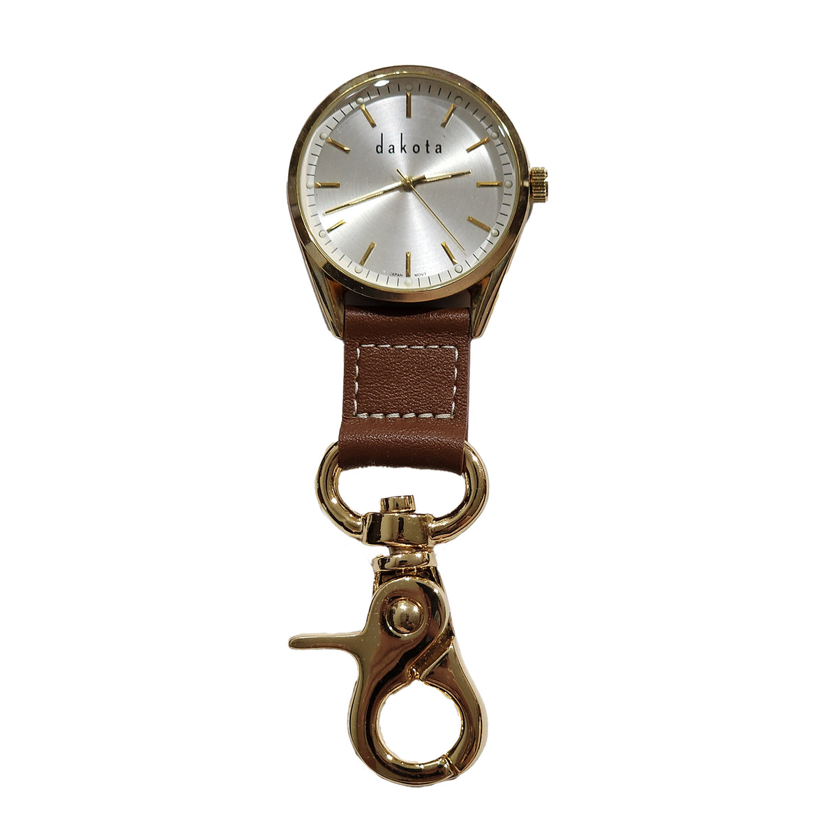 Dress Clip - Gold with Silver Dial and Brown Leather