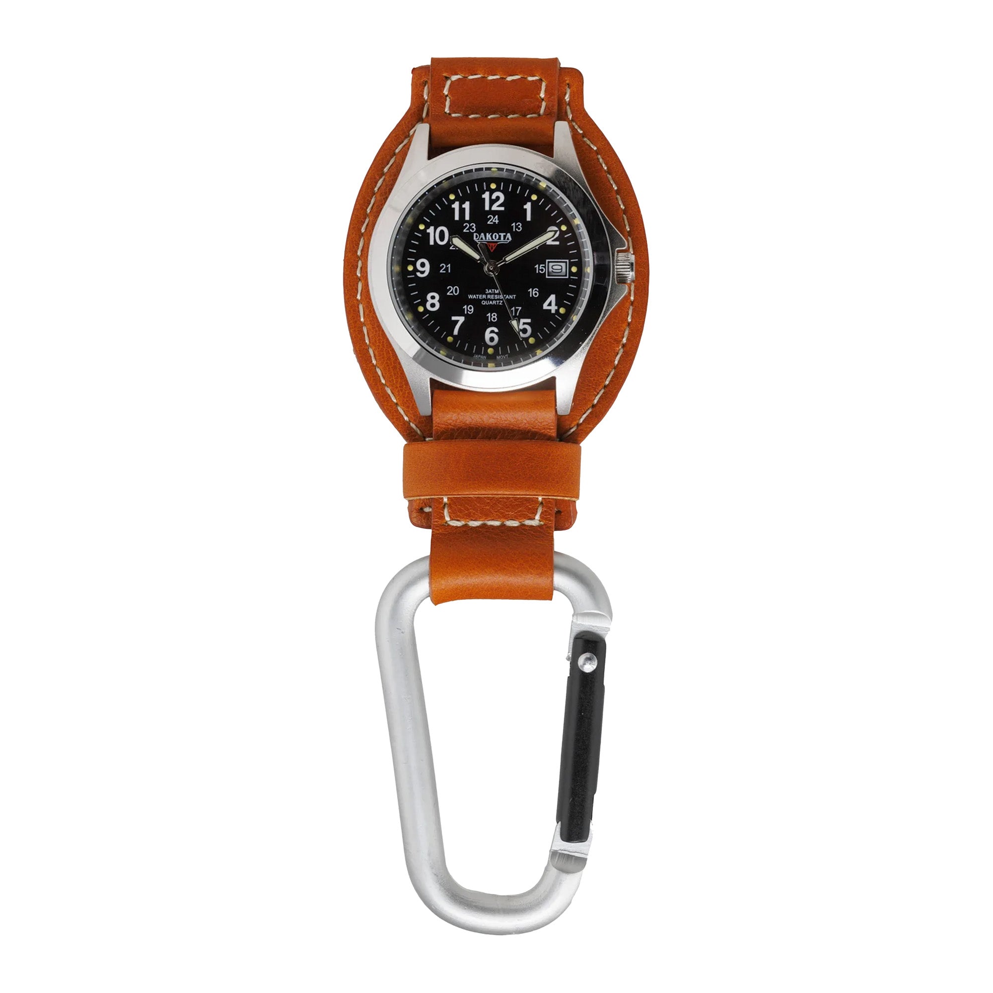 Leather Clip - Silver Case Black Dial Tan Holder
