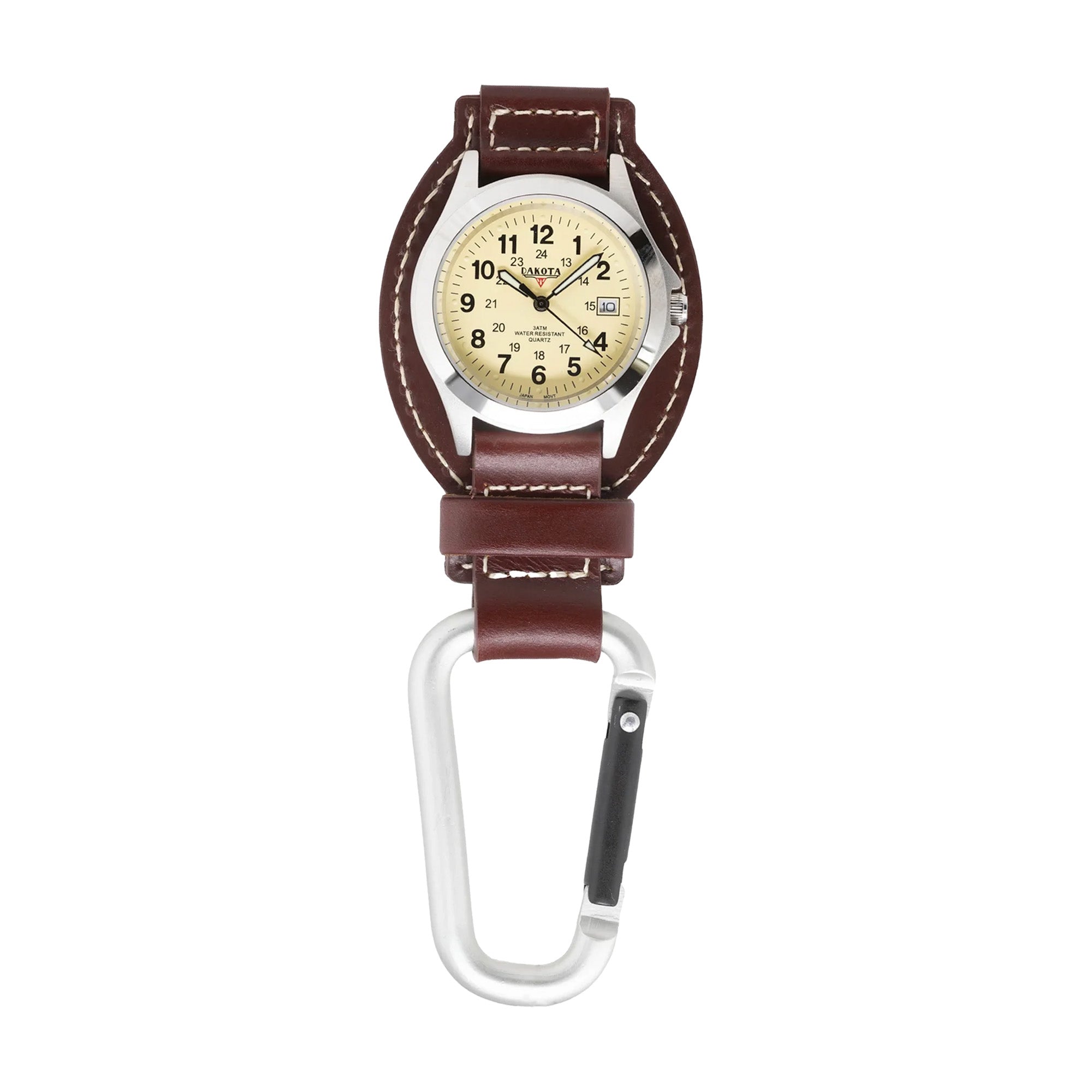 Leather Clip - Silver Case Eggshell Dial Brown Holder