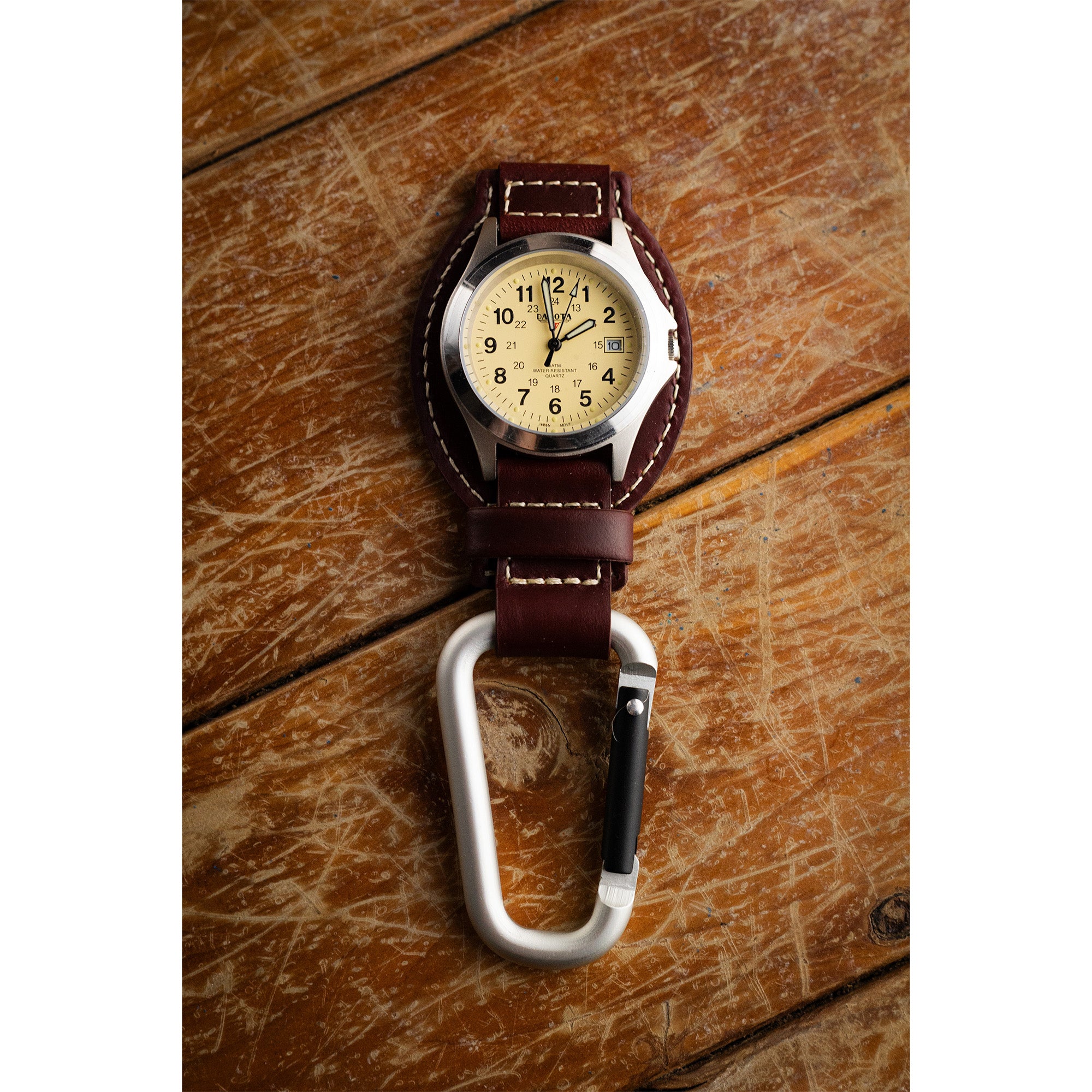 Leather Clip - Silver Case Eggshell Dial Brown Holder