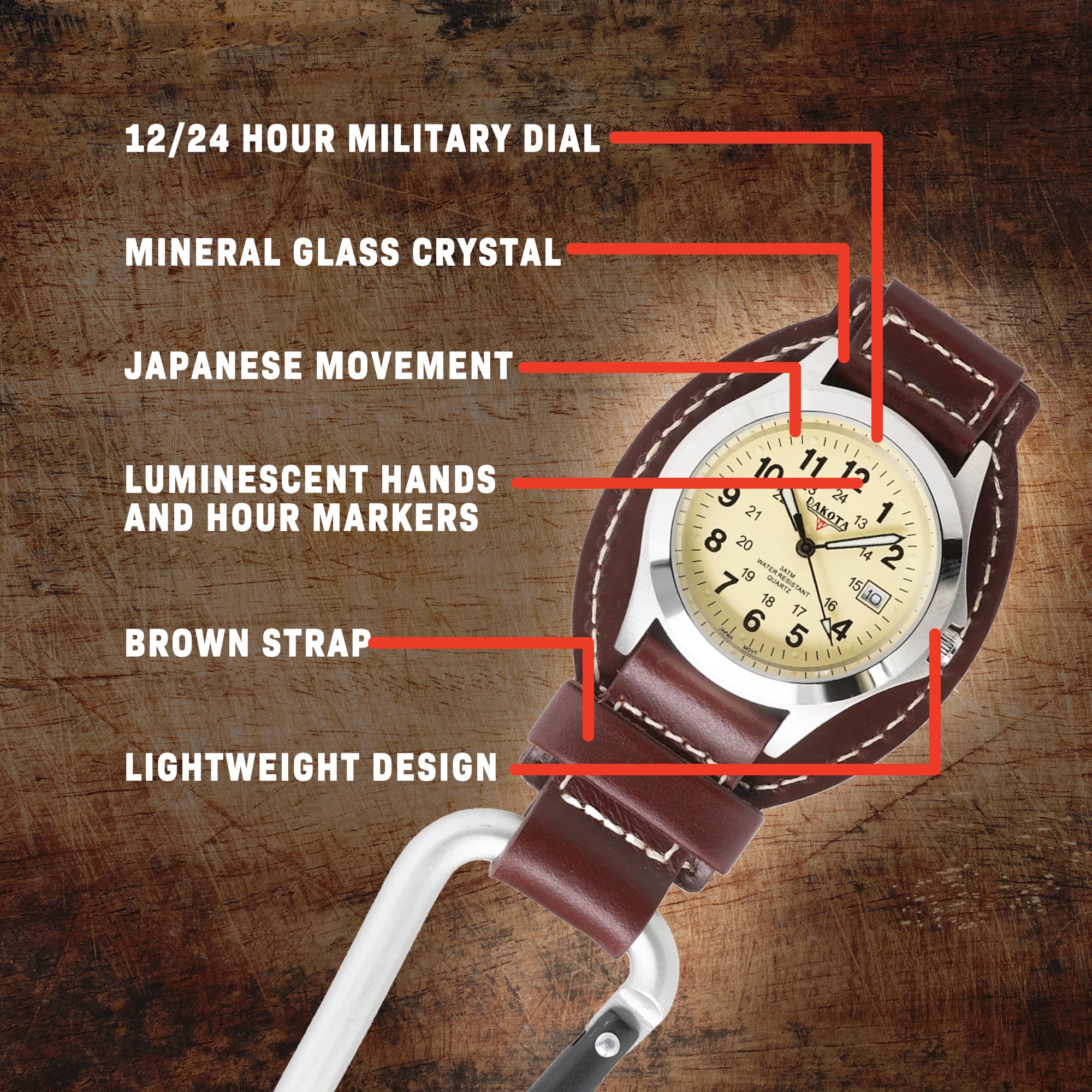 Leather Clip - Silver Case Eggshell Dial Brown Holder
