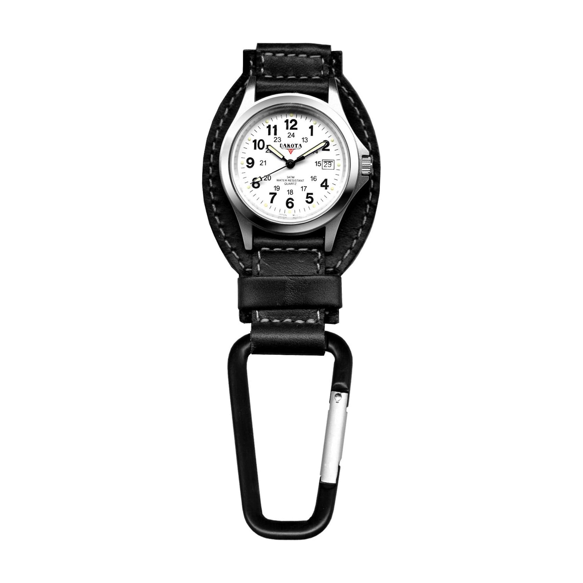 Leather Clip - Silver Case White Dial Black Holder