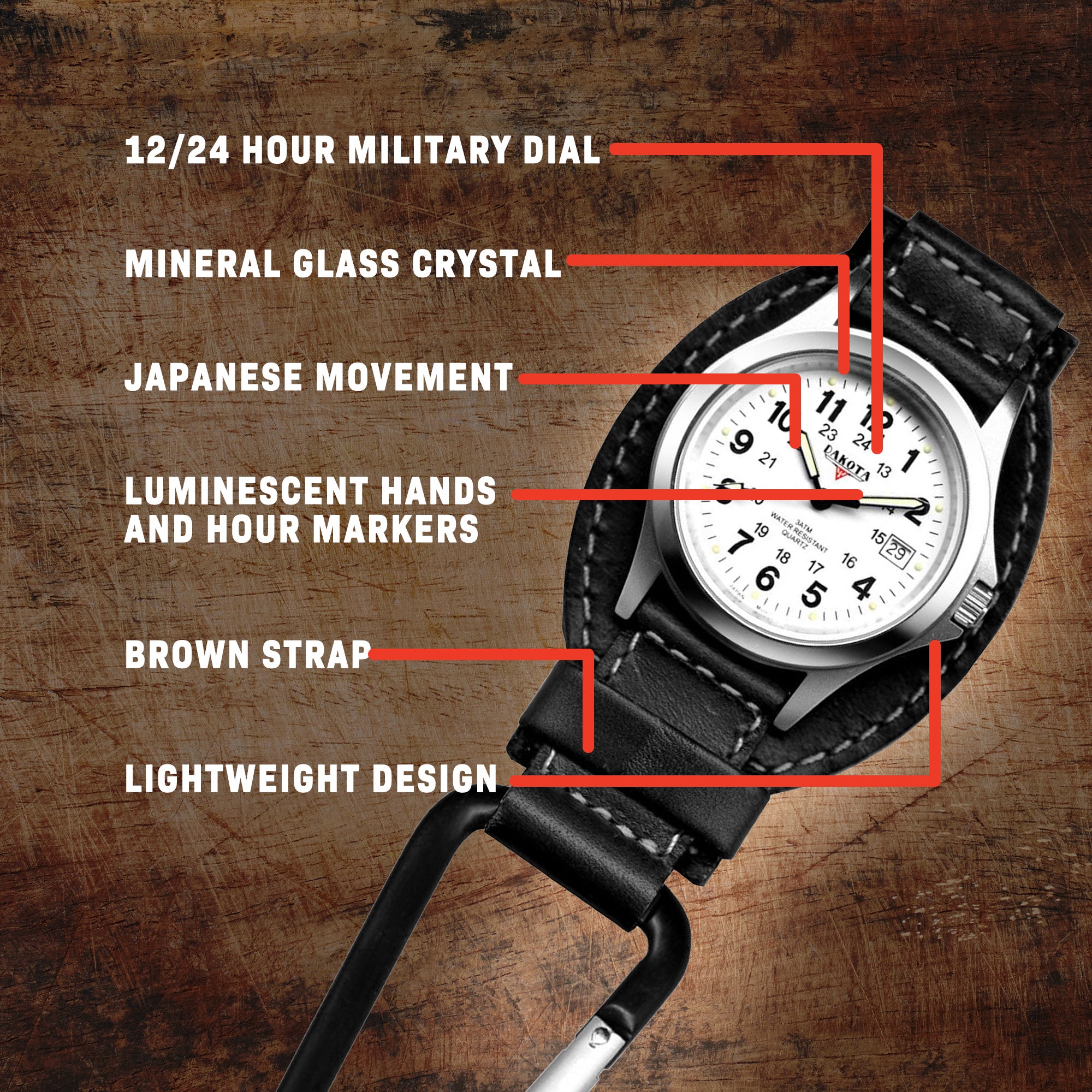 Leather Clip - Silver Case White Dial Black Holder