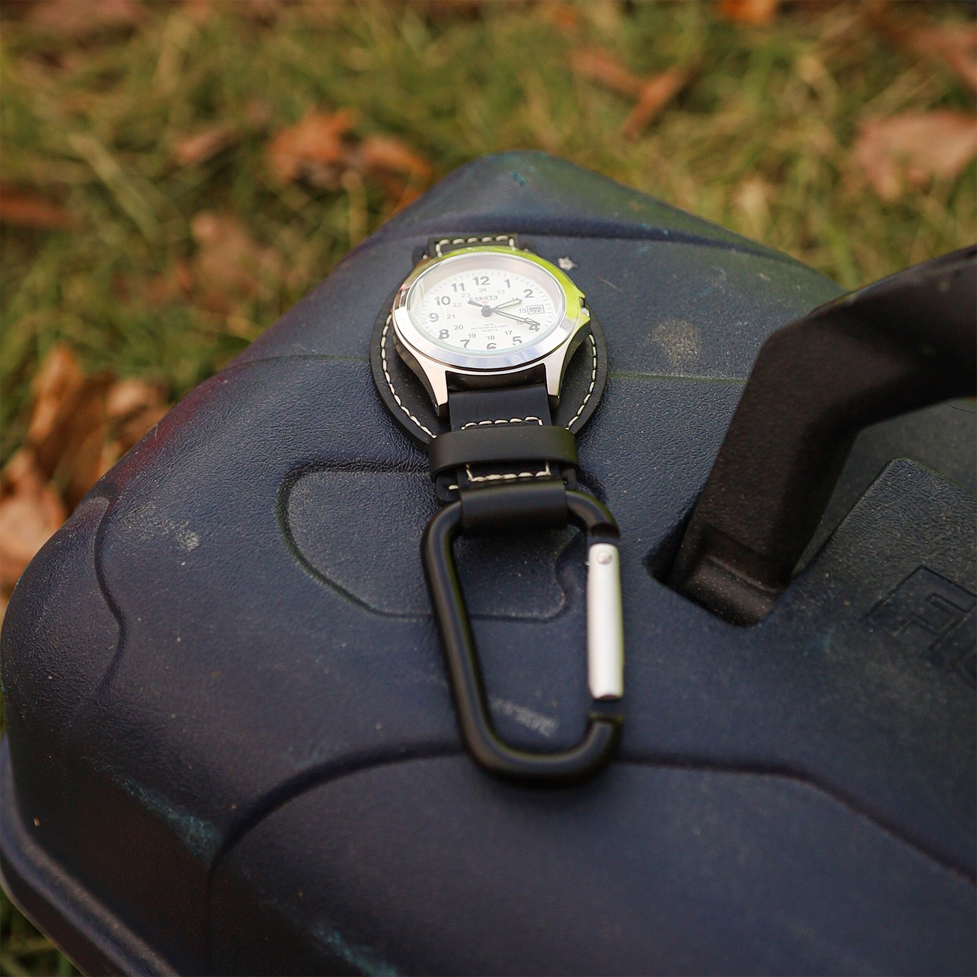 Leather Clip - Silver Case White Dial Black Holder