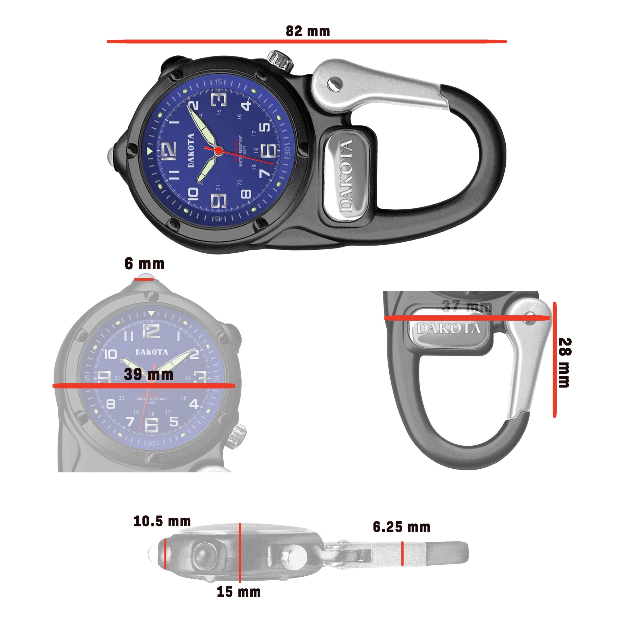 Miniclip Microlight - Black Case with Blue Dial