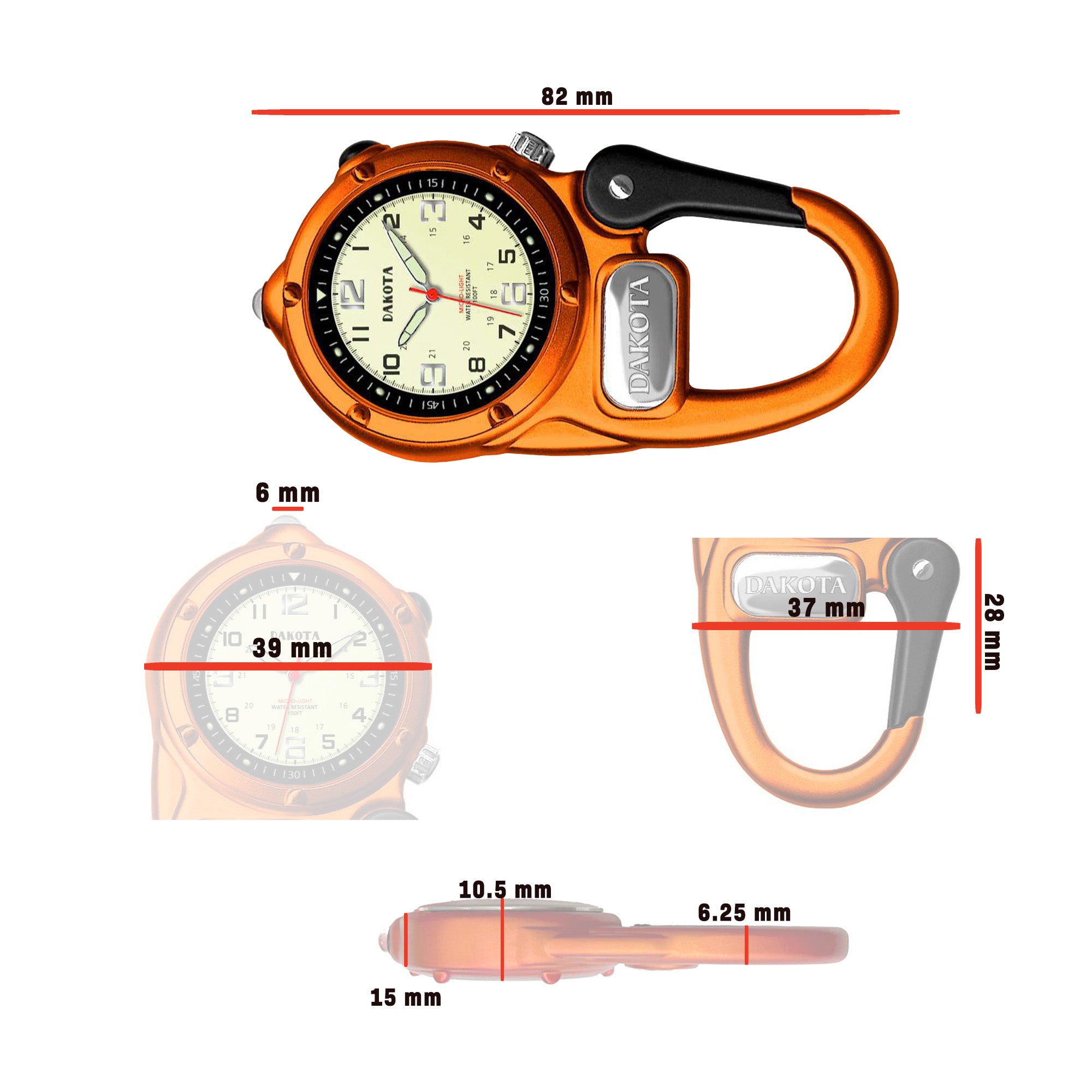 Miniclip Microlight - Orange Case with Cream Dial