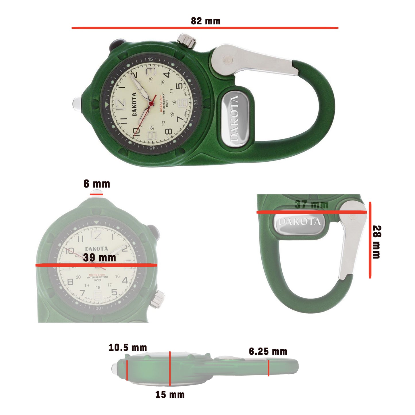 Miniclip Microlight - Green with Cream Dial