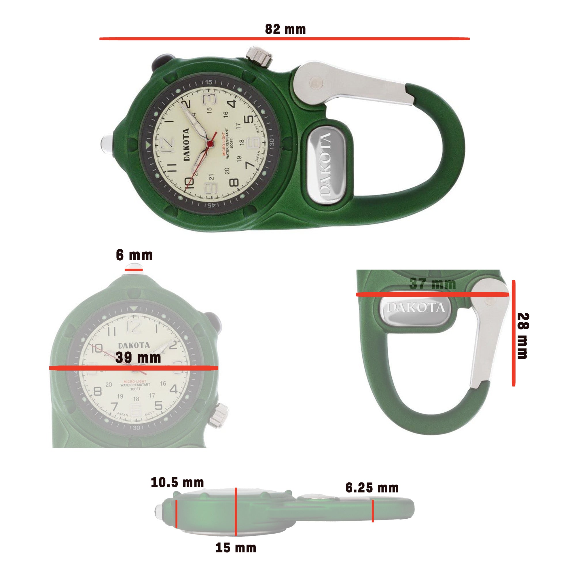 Miniclip Microlight - Green with Cream Dial