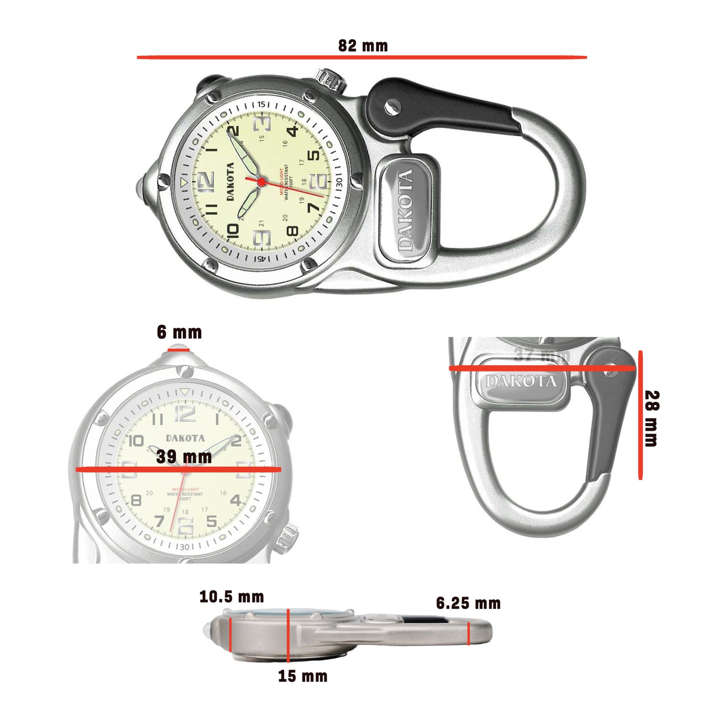 Miniclip Microlight - Silver Case with Cream Dial