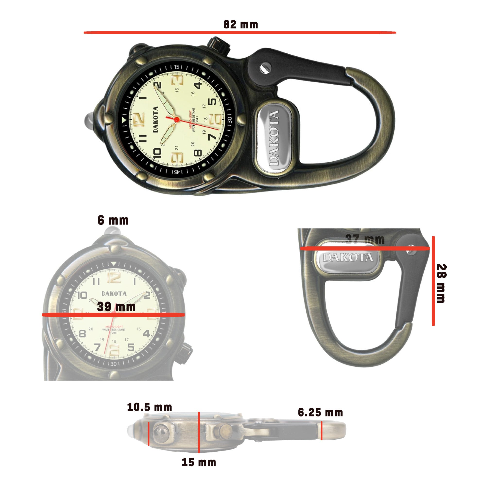 Miniclip Microlight - Antique Brass Case with Cream Dial