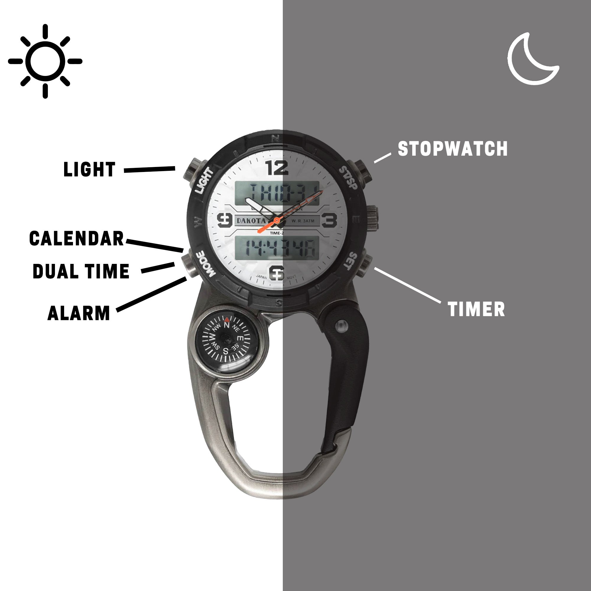 Analog Digital Miniclip - Antique Silver Case with White Dial and Norm