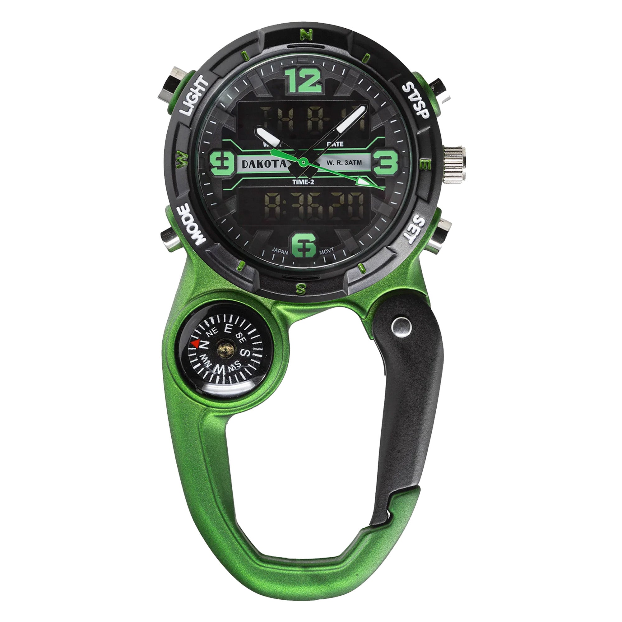 Analog Digital Miniclip - Green Case with Black/Green Dial and Reverse LCD