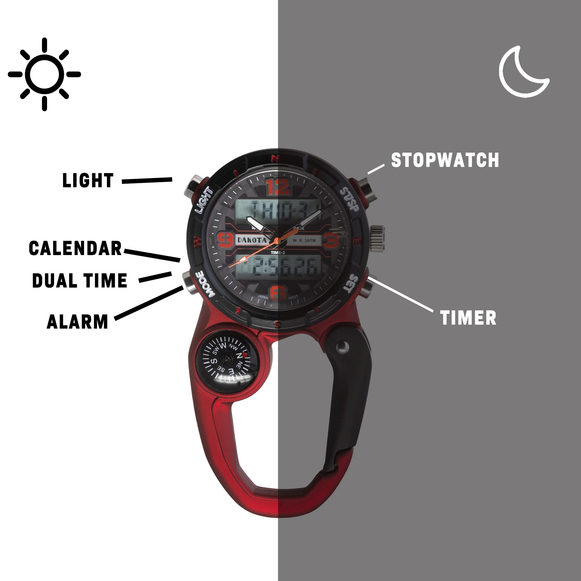 Analog Digital Miniclip - Red Case with Red/Black Dial and Normal LCD