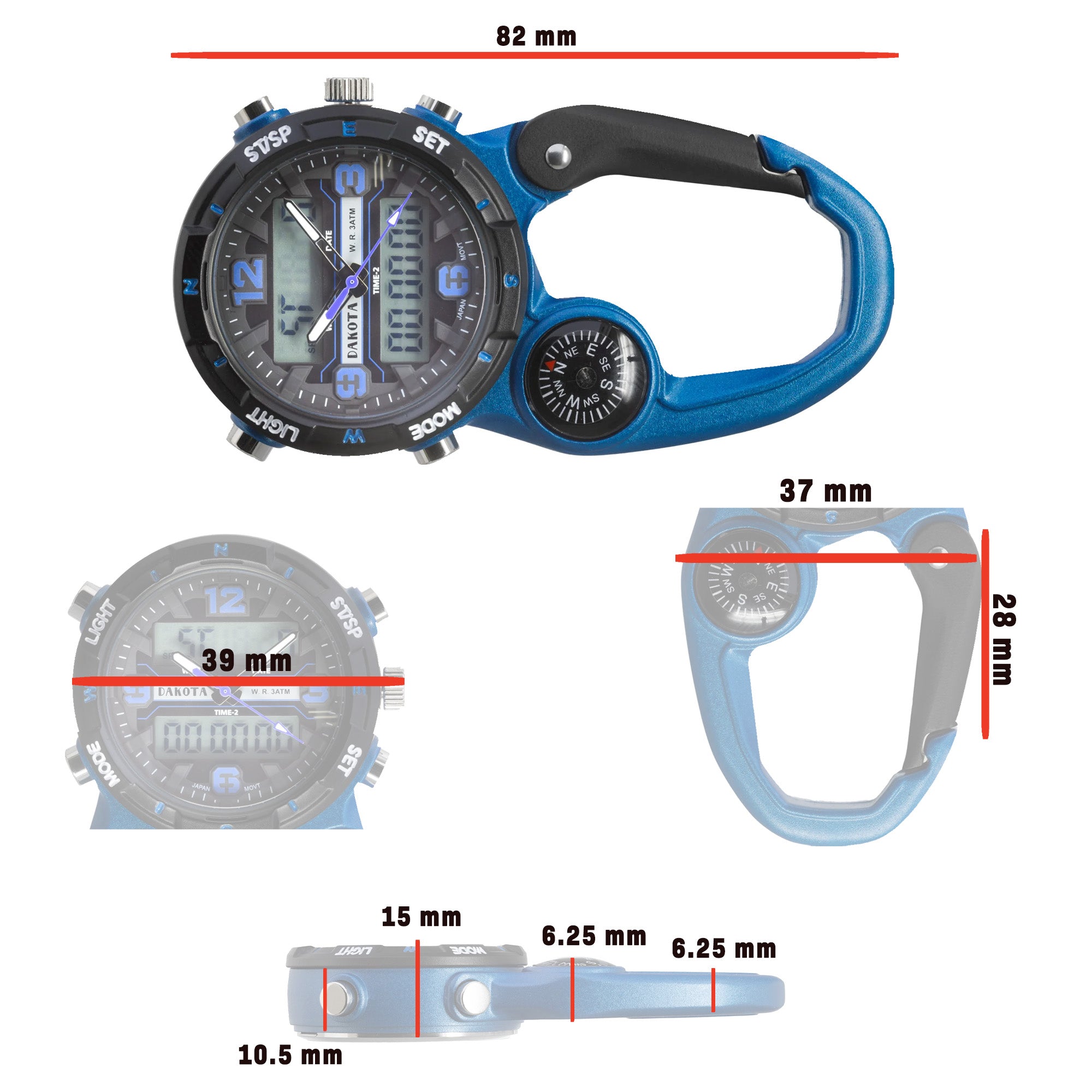 Analog Digital Miniclip - Blue Case with Black/Blue Dial and Normal LCD