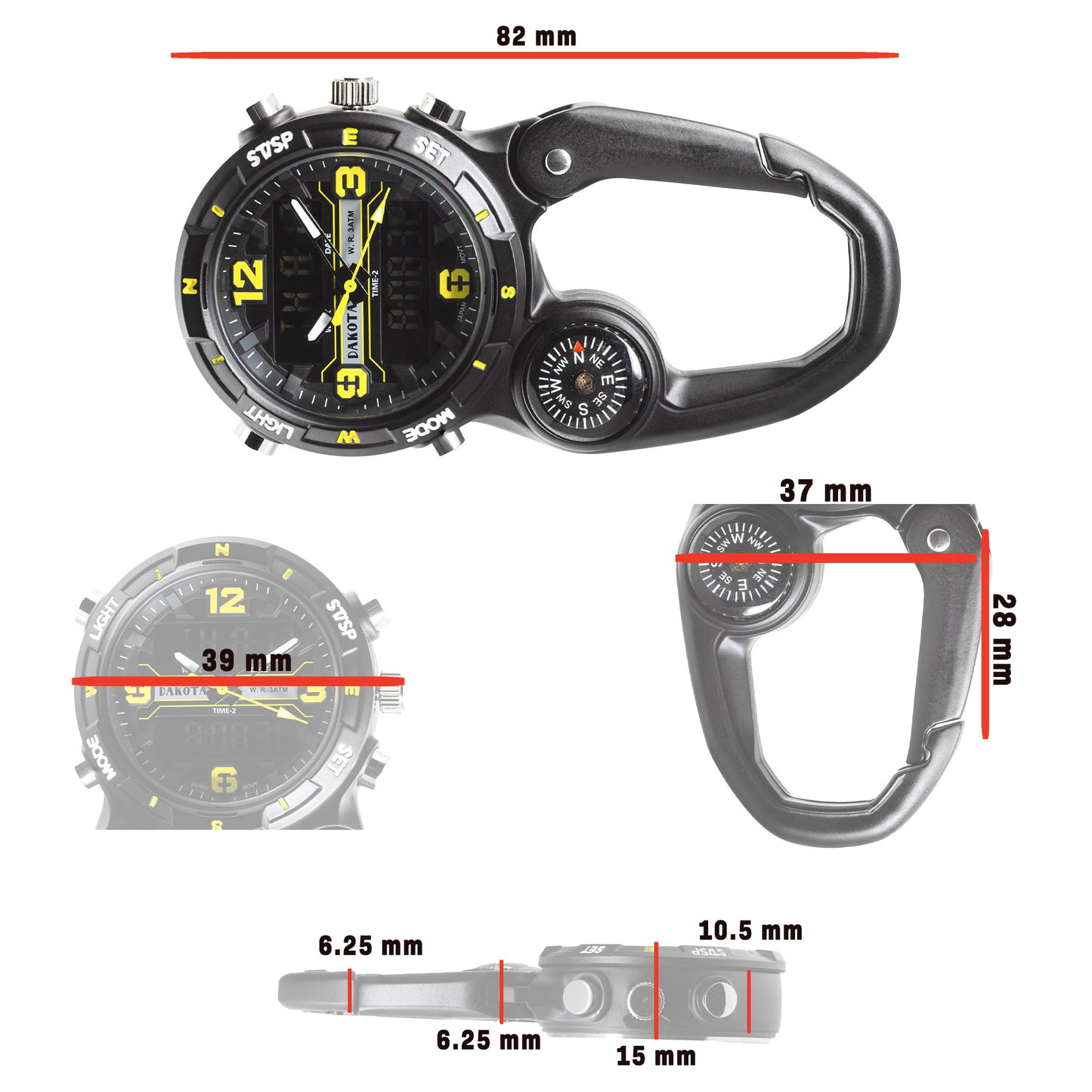 Analog Digital Miniclip  - Black Case with Black/Yellow Dial and Reverse LCD