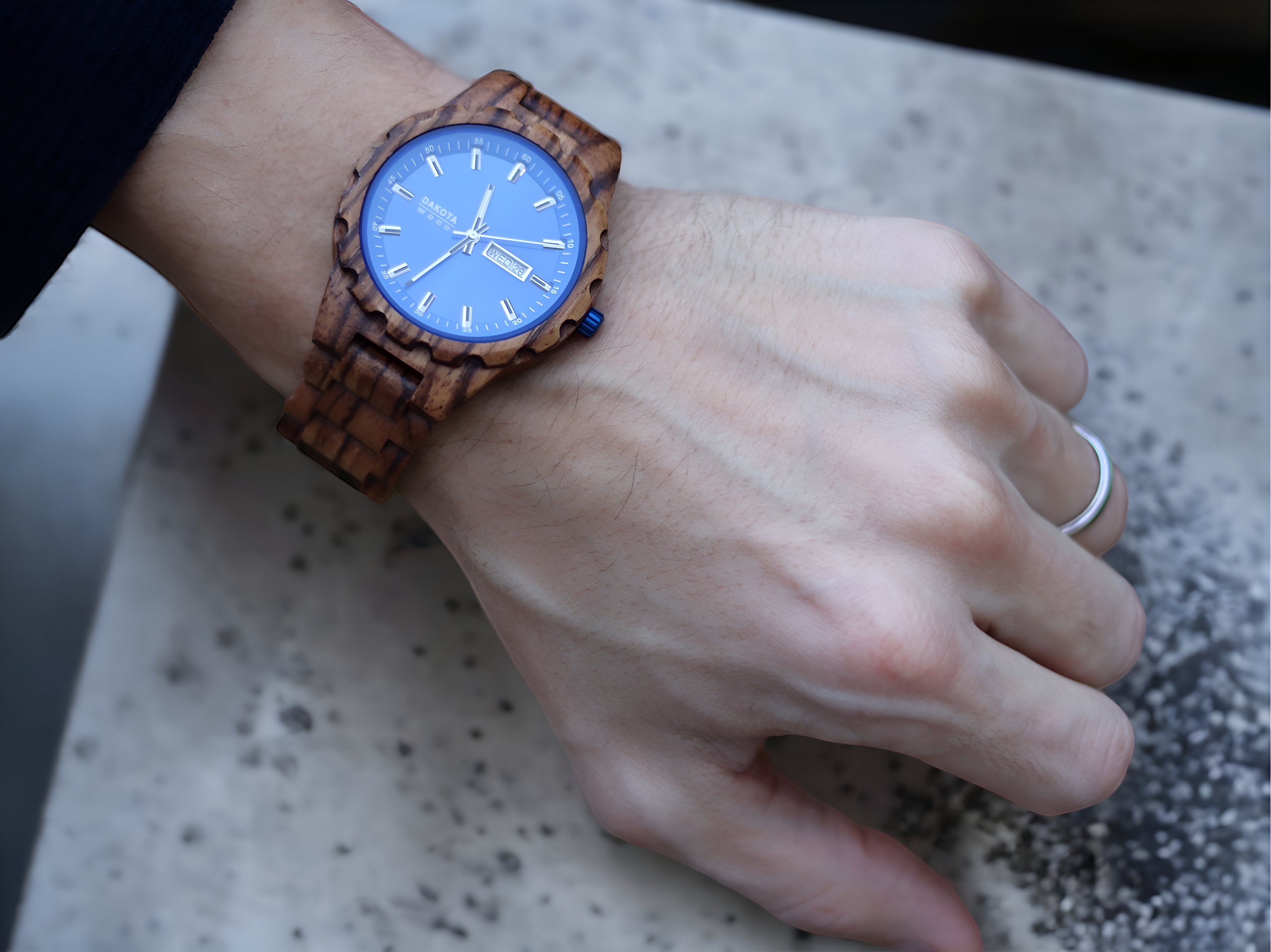 Day/Date Wood - Zebrawood Case/Band Red Sunray Dial