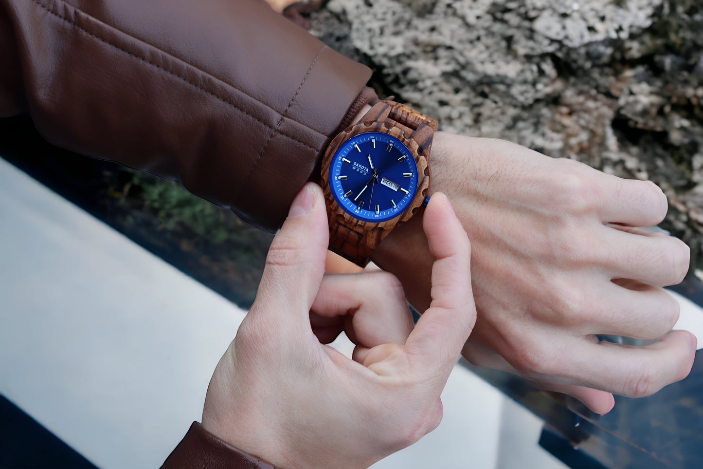 Day/Date Wood - Zebrawood Case/Band Blue Dial