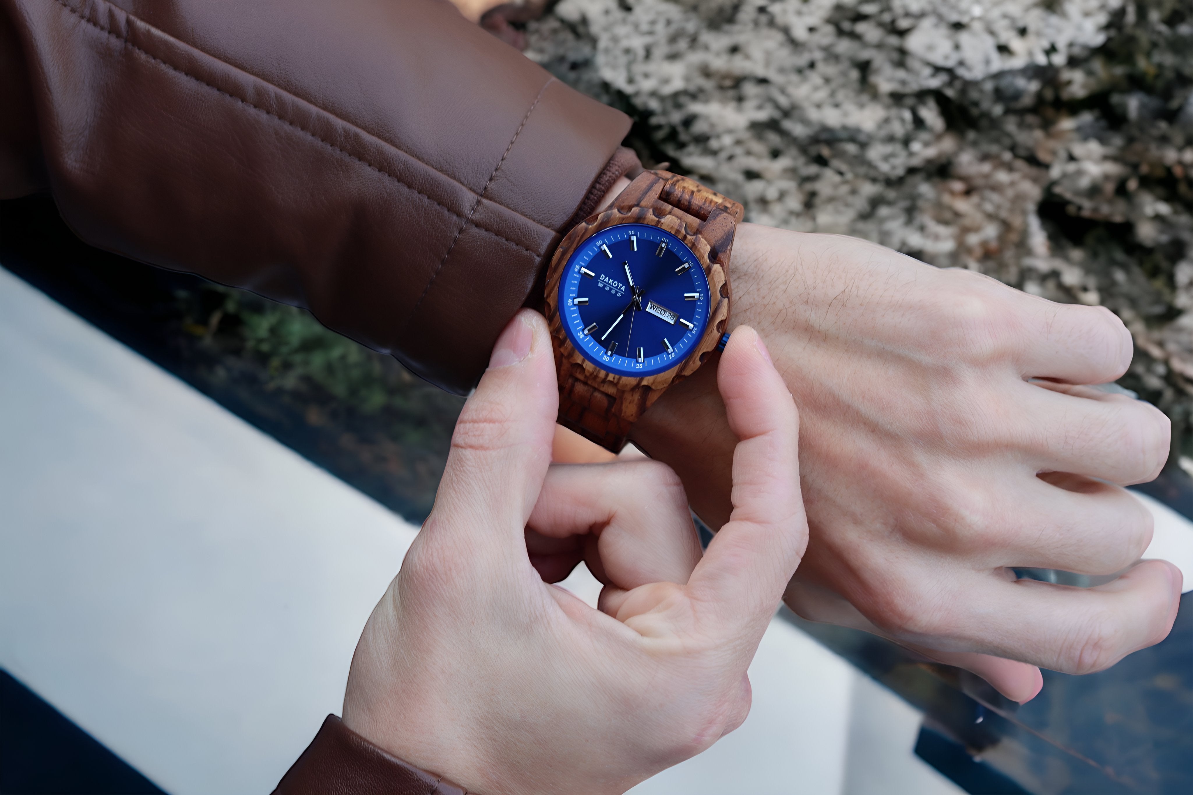 Day/Date Wood - Zebrawood Case/Band Red Sunray Dial