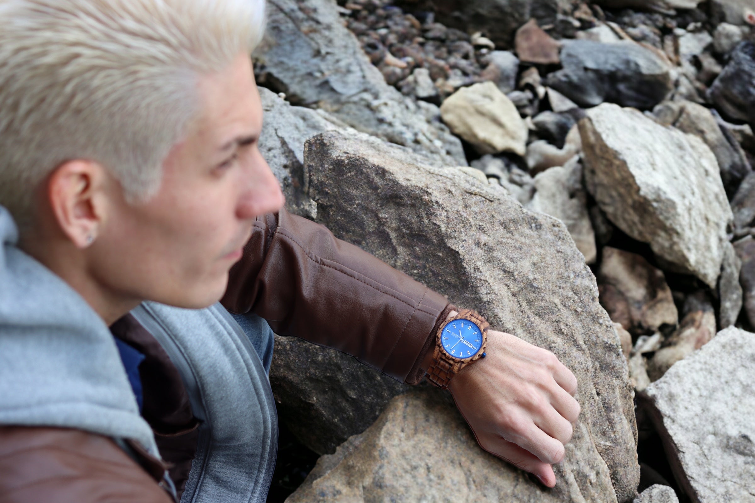 Day/Date Wood - Zebrawood Case/Band Blue Dial