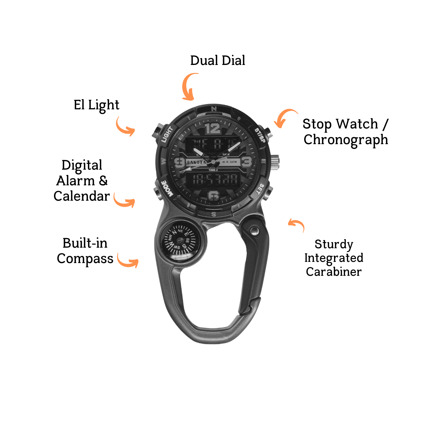 Ana Digi Miniclip Orange Case with Black/Orange Dial and Reverse